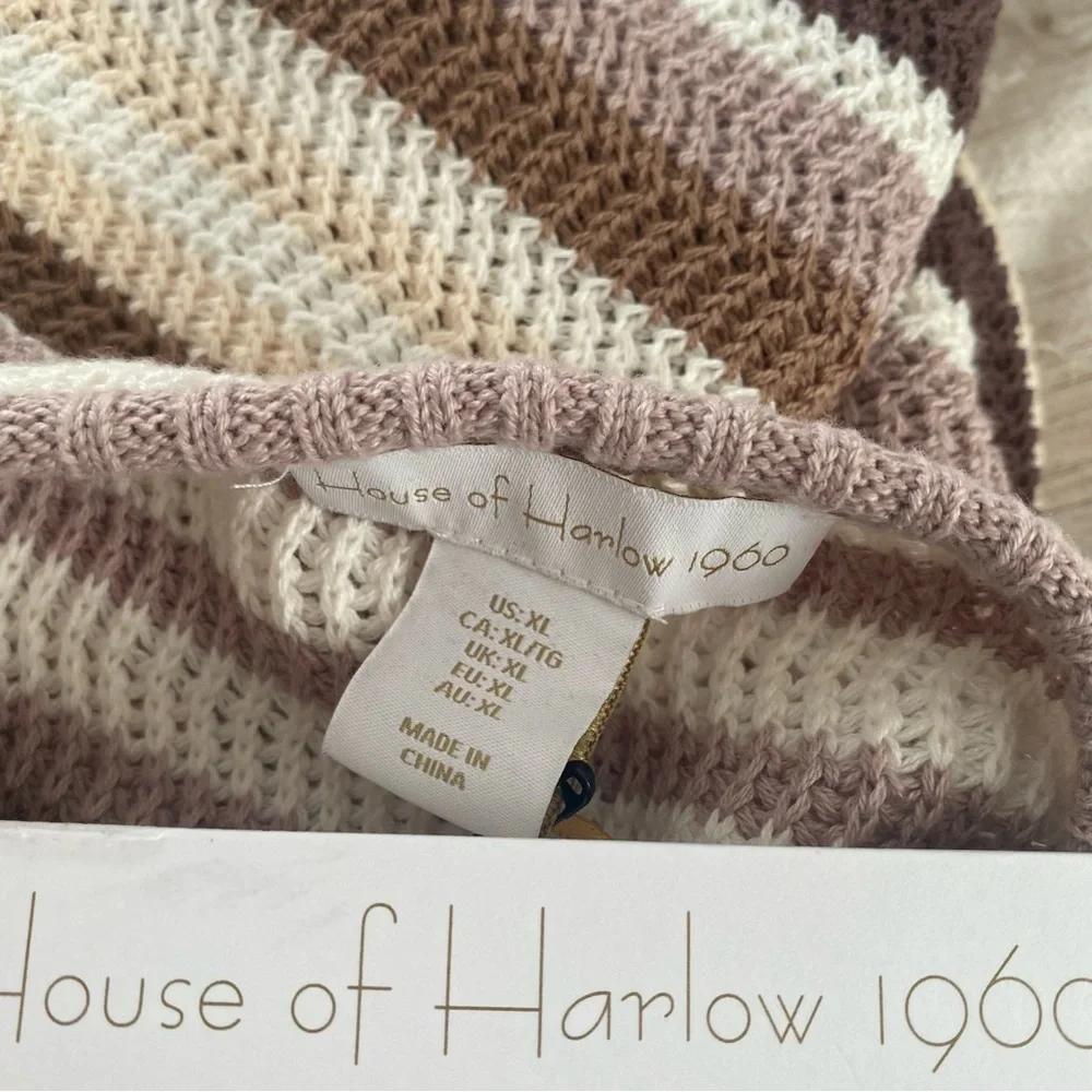 NWT House of Harlow 1960 Boho Neutral Brown Crochet Knit Striped Midi Dress XL - Picture 8 of 9
